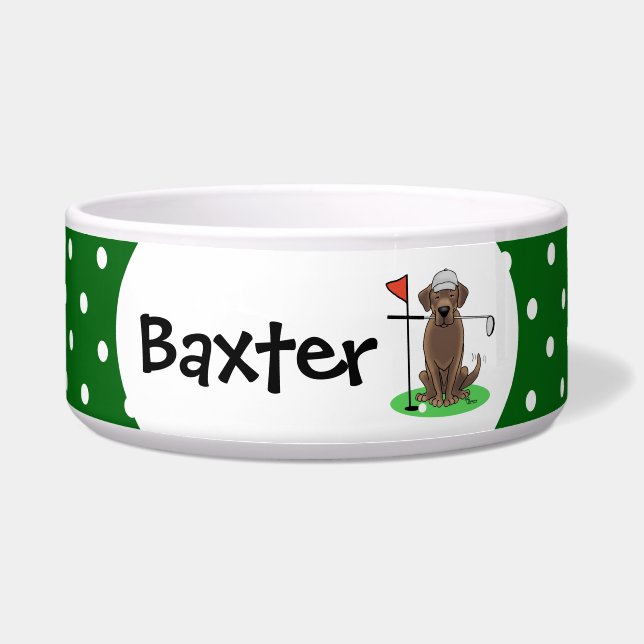 Tigela Cachorro Labrador Retriever Chocolate Golfe - Fofo (Frente)