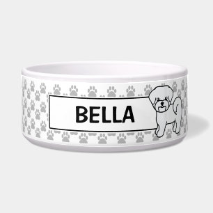 Tigela Cachorro Maltês Branco Bonito com Nome de Pet Pers