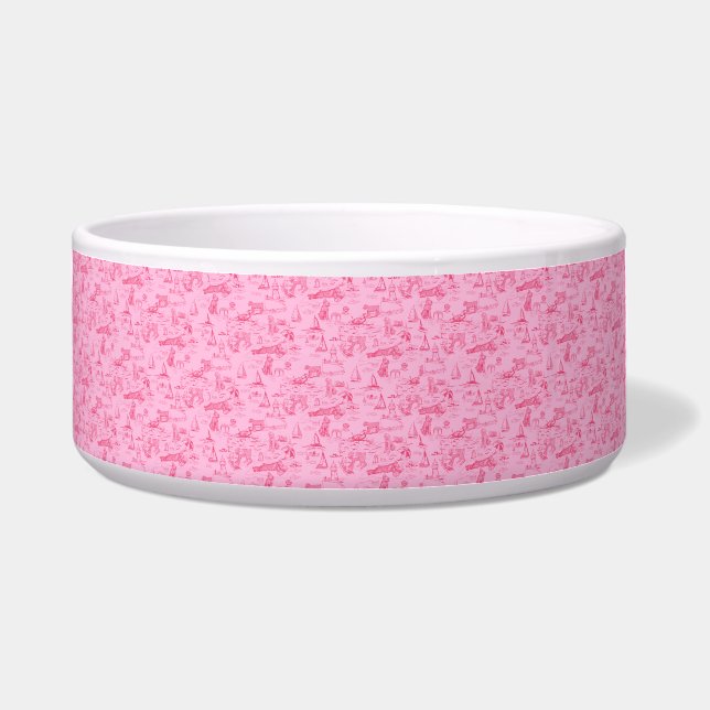 Tigela Cachorro Marinho Toile Rosa  (Frente)