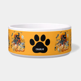 Tigela Cachorro Personalizado do Boxer Halloween Pumpkin 