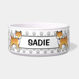 Tigela Cachorro Vermelho Shiba Inu Cute com Nome de Pet