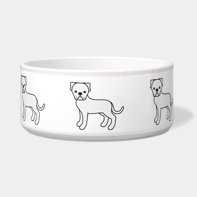 Tigela Cães Bulldog Americano Branco Em Uma Linha (Frente)
