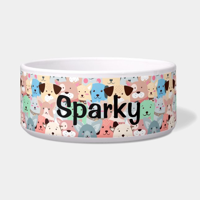 Tigela Cães Coloridos Pet Bowl Cerâmica (Frente)