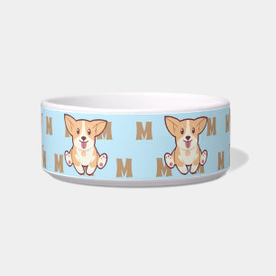 Tigela Caneca azul com padrão de monograma de Corgi