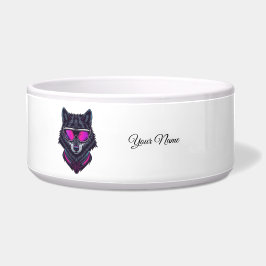 Tigela Caneca Personalizável com Nome Arte Neon Lobo Cybe