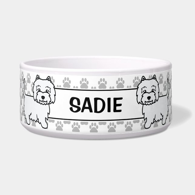 Tigela Cão Cartoon de Terrier Branco de West Highland (Frente)