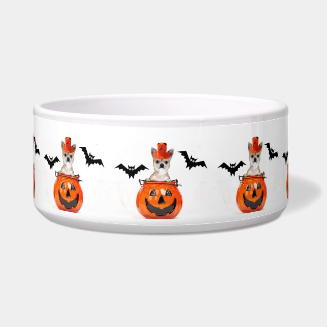 Tigela Cão da chihuahua do Dia das Bruxas (Frente)