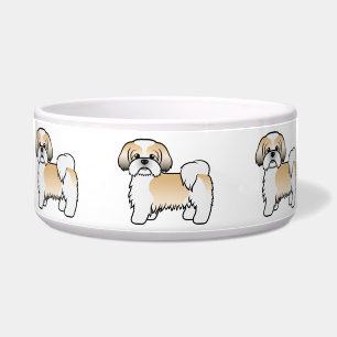 Tigela Cão de Cartoon Dourado e branco Shih Tzu Cute