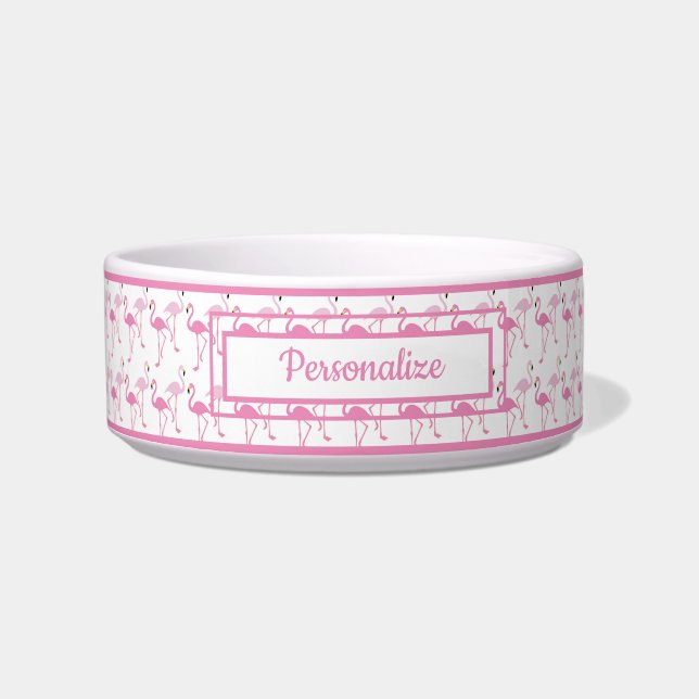 Tigela Cão de Gato Personalizado com Padrão Flamingo Rosa (Frente)