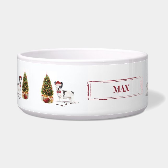 Tigela Cão de Natal do Buldogue Negro e Branco (Esquerda)