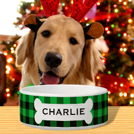 Tigela Cão de Natal Personalizado da Xadrez de Buffalo Ve