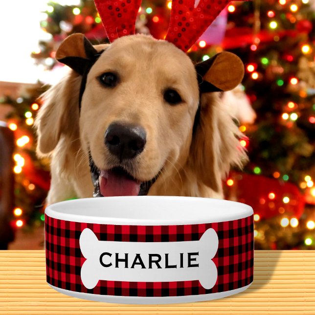 Tigela Cão de Natal Personalizado da Xadrez de Buffalo Ve (Criador carregado)