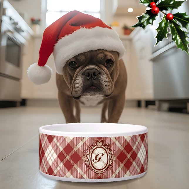 Tigela Cão Personalizado da Xadrez de Tartan Clássico na  (Criador carregado)