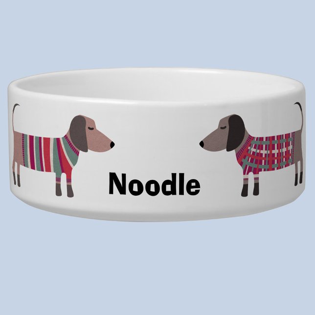 Tigela Cão Personalizado Dachshund (Dachshund Wiener Sausage Dog personalized name pet food bowl)