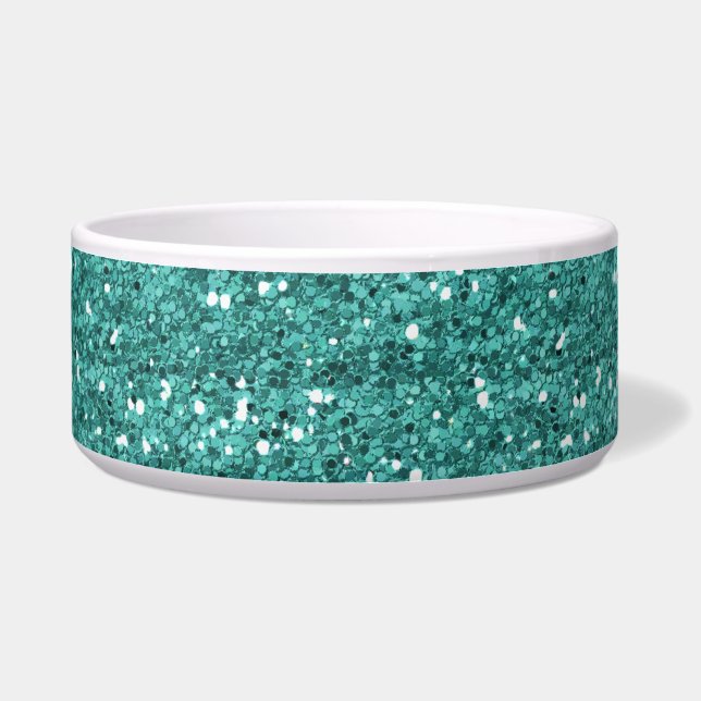 Tigela Cão-Pet Chic Glitter Dourado Teal (Frente)