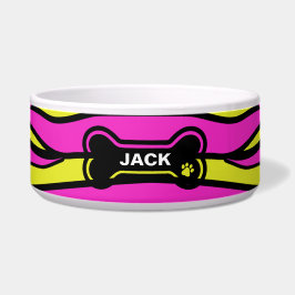 Tigela Cão rosa-quente e amarelo personalizado