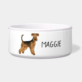 Tigela Cartoon de Cão Airedale Terrier com Nome de Estima