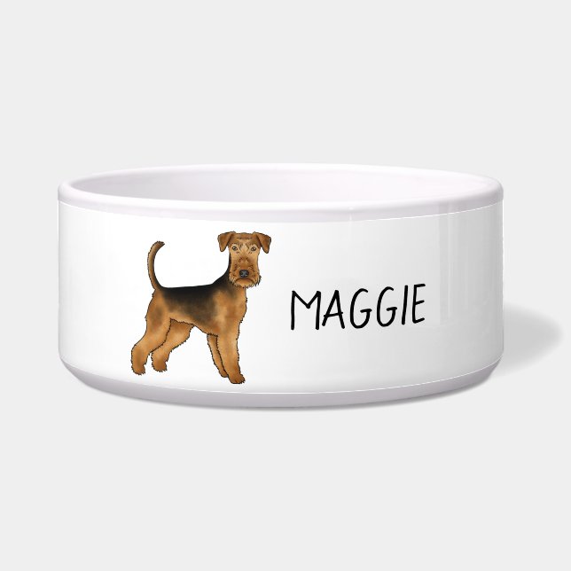 Tigela Cartoon de Cão Airedale Terrier com Nome de Estima (Frente)