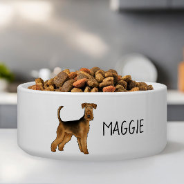 Tigela Cartoon de Cão Airedale Terrier com Nome de Estima