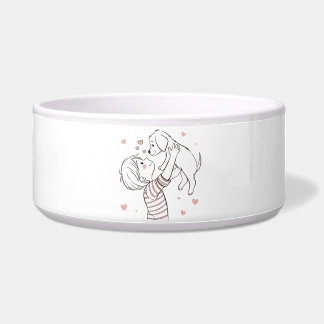 Tigela Cartoon de Criança Feliz com Cachorrinho Fofo