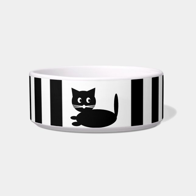Tigela Cartoon de Gato Negro e Branco - Pet Bowl (Frente)