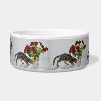 Tigela Cat and Red Roses – Realistic Oil Painting Print