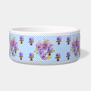 Tigela Cat Dog Shabby Floral Blue Gingham Cut Pet Name