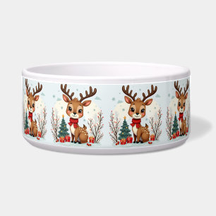 Tigela Cena Fofa de Rena de Natal Floresta Nevada Pet