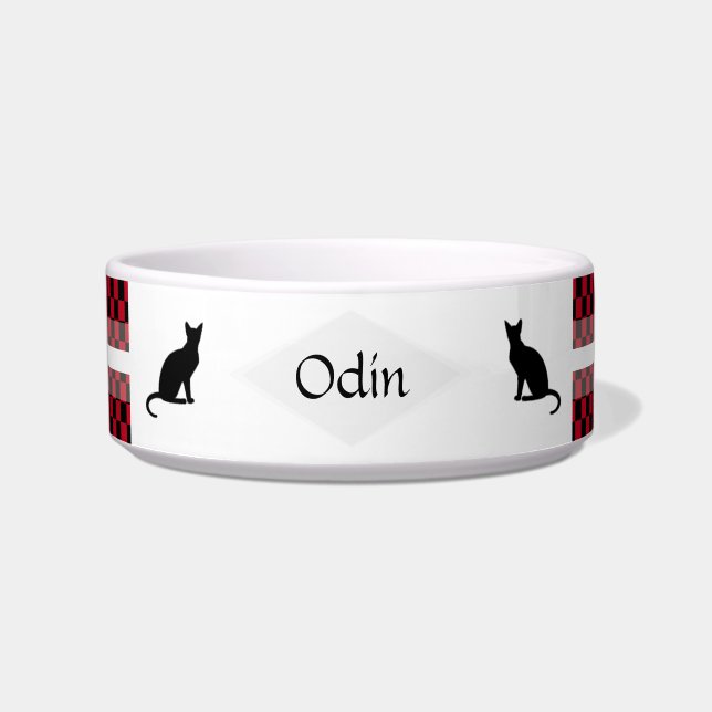 Tigela Checkers Personalizável Cat Comida Bowl (Frente)