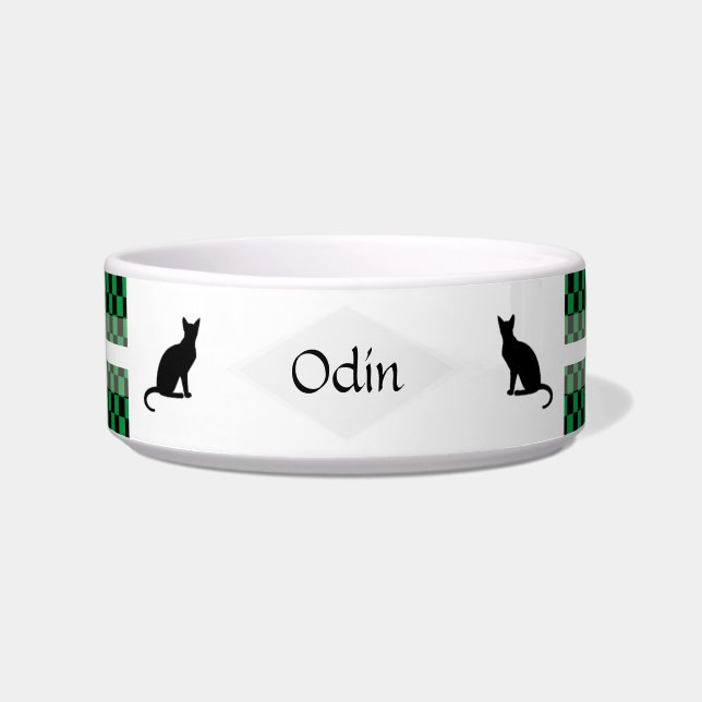 Tigela Checkers Personalizável Cat Comida Bowl (Frente)