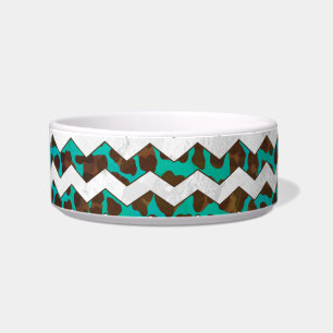 Tigela Chevron Leopard Brown e Teal Impressão