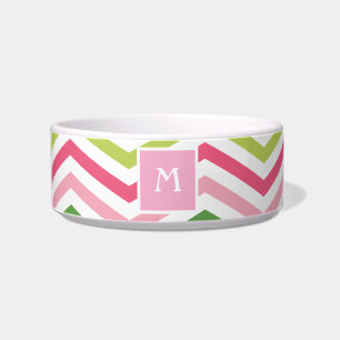 Tigela Chevron Rosa e Verde Monograma de gatos