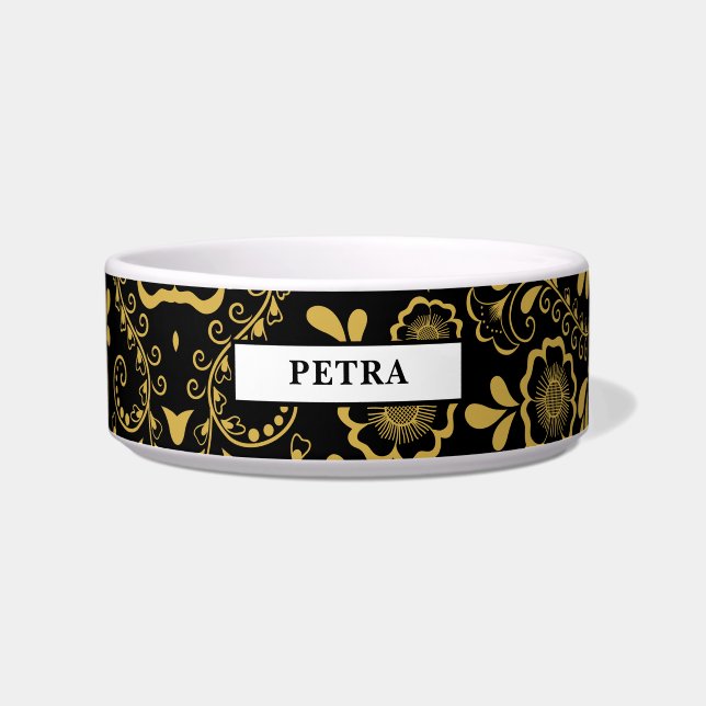 Tigela Chic Dourado e Black Floral (Frente)