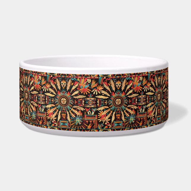 Tigela Chic Teal "Aztec Dream" Na moda Pet Dining Bowl (Frente)
