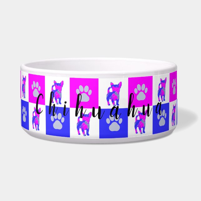 Tigela Chihuahua Dog & Paw Hot Pink e Blue Pet Bowl (Frente)
