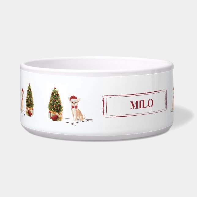 Tigela Chihuahua Engraçado Cachorro de Natal com Árvore (Esquerda)