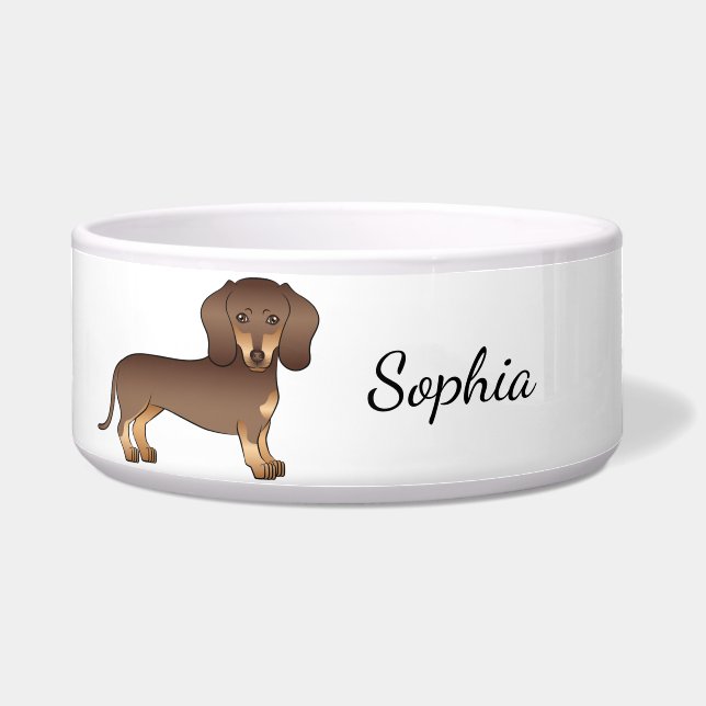 Tigela Chocolate E Tan Short Hair Dachshund & Name (Frente)