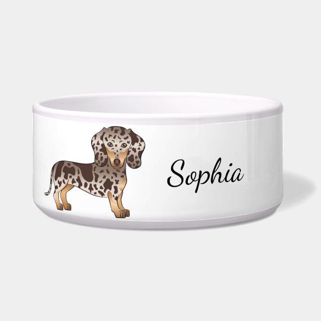 Tigela Chocolate & Tan Dapple Short Hair Dachshund & Name (Frente)