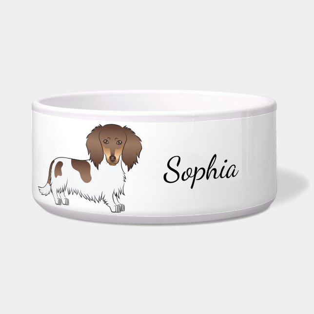 Tigela Chocolate & Tan Piebald Dachshund de Pelo Longo &  (Frente)