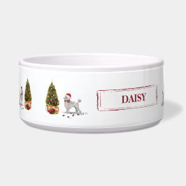 Tigela Cinza Poodle Engraçado Cachorro de Natal com Árvor