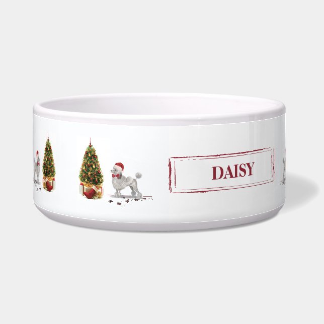 Tigela Cinza Poodle Engraçado Cachorro de Natal com Árvor (Esquerda)