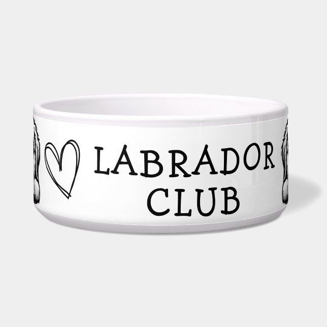 Tigela Clube Labrador Tema Preto e Branco (Frente)