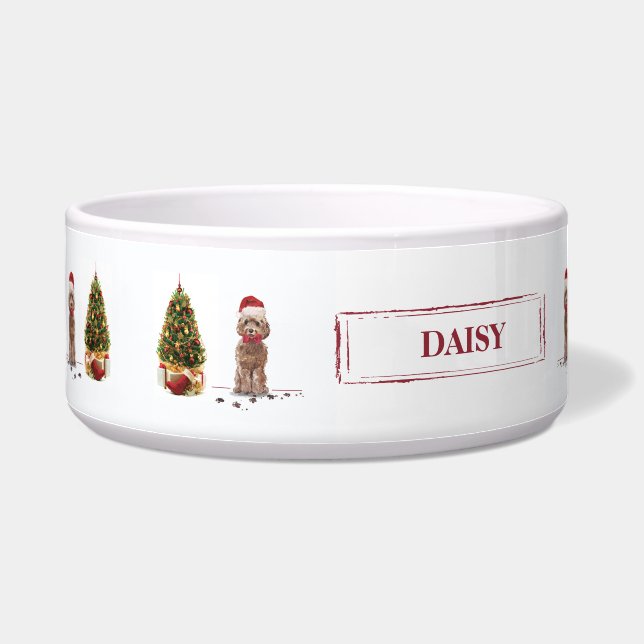 Tigela Cockapoo Castanho Engraçado Cachorro de Natal e Ár (Esquerda)