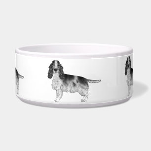 Tigela Cocker Spaniel Inglês Desenhado em Preto e Branco