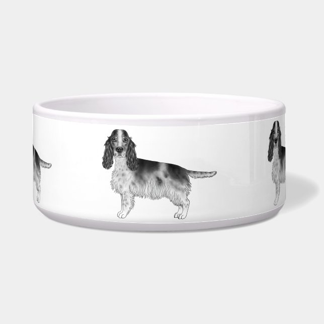 Tigela Cocker Spaniel Inglês Desenhado em Preto e Branco (Frente)