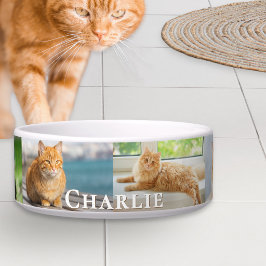 Tigela Colagem de Fotos de Gato Nome Personalizado