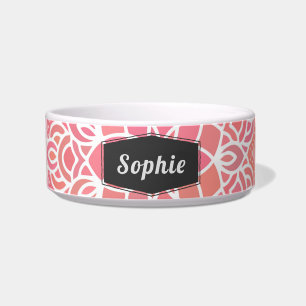Tigela Coleira Floral Rosa Moderna Personalizada para Pet