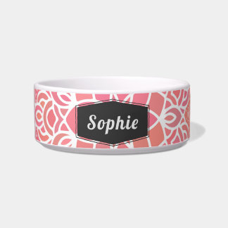 Tigela Coleira Floral Rosa Moderna Personalizada para Pet