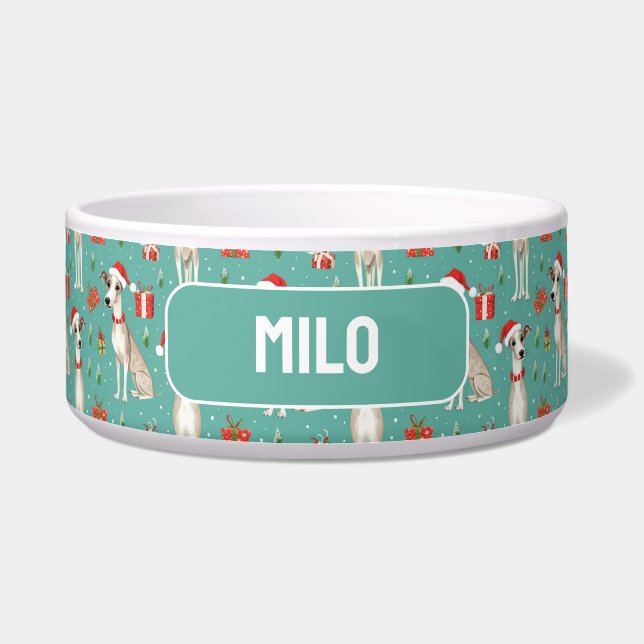 Tigela Com o nome Whimsical Whippet Christmas (Frente)