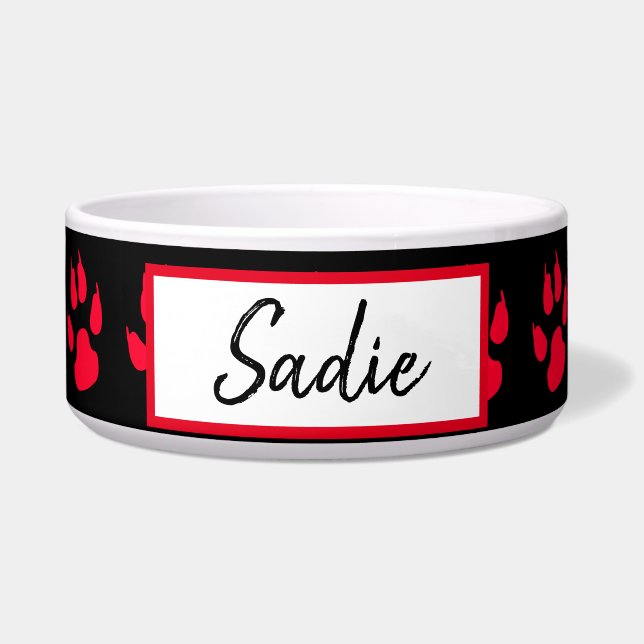 Tigela Comida do Cão de Impressão Vermelho e Negro (Frente)